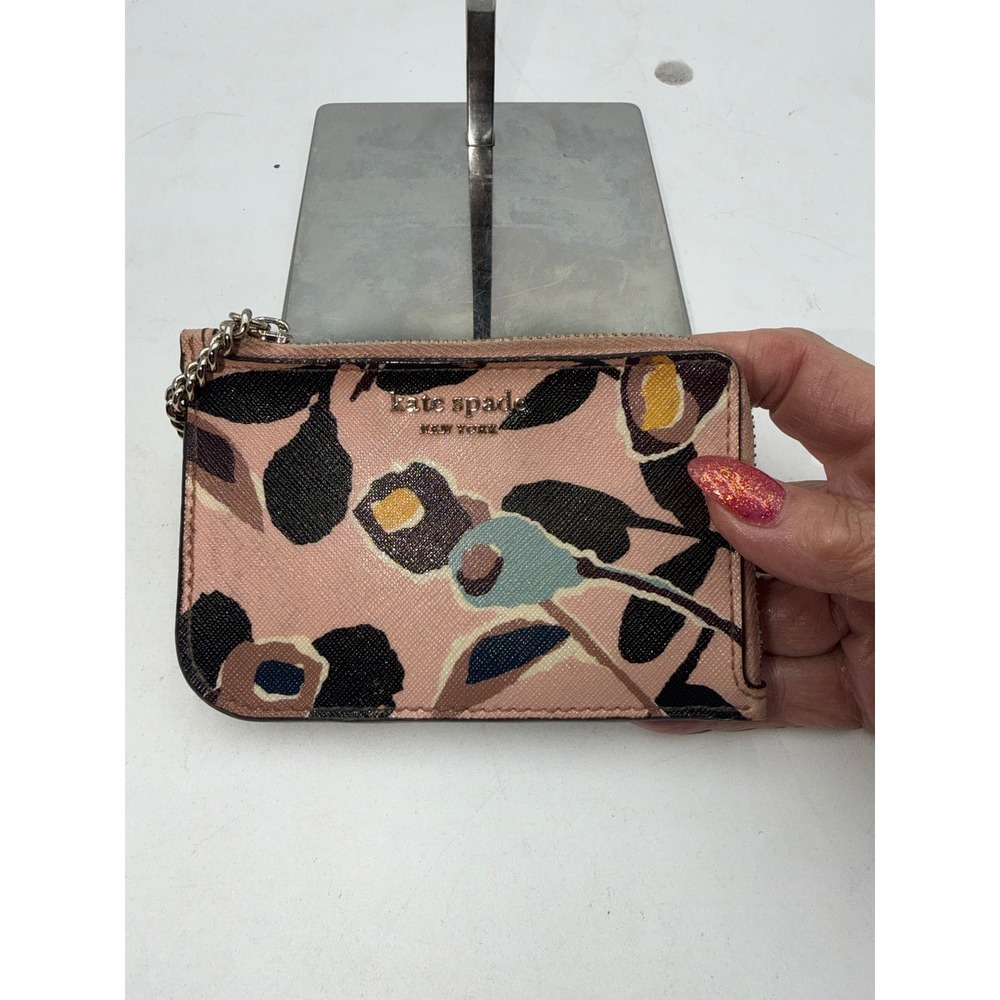 Kate Spade New York Floral Saffiano Leather Zip Card Case Wallet Pink Multi - Picture 2 of 7